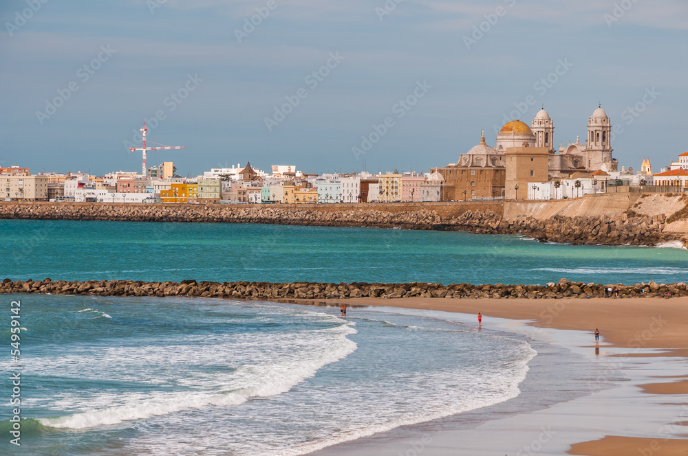 Costal view of antient city Cadiz on south of Spain