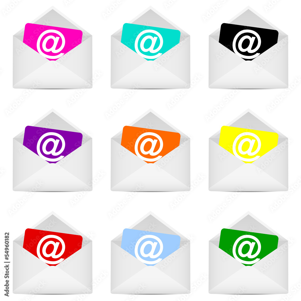 set of envelopes with email symbol set of envelopes with email symbol