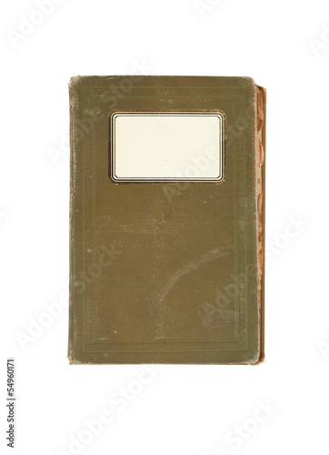 Old, used book with blank label isolated over white