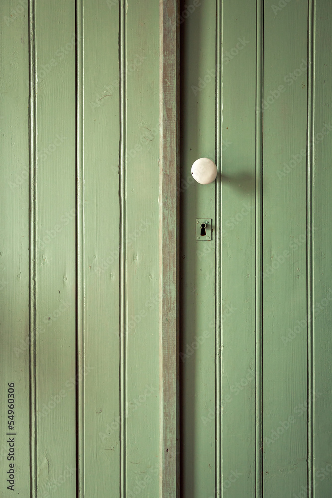 Fototapeta premium Old green door with white door handle