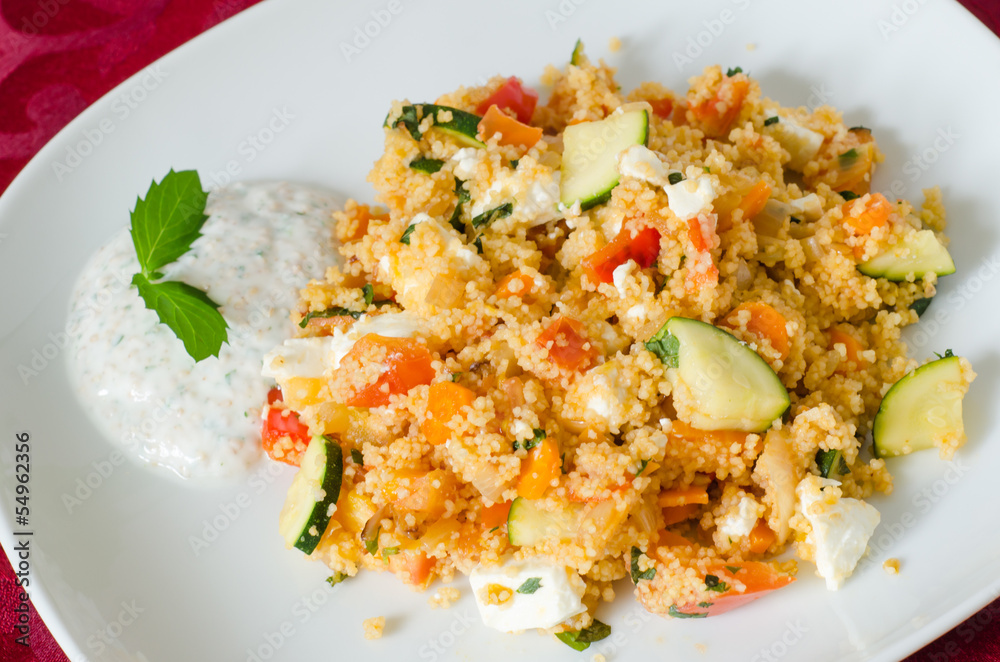 Couscous with vegetables with yogurt sauce Couscous with vegetables with yogurt sauce
