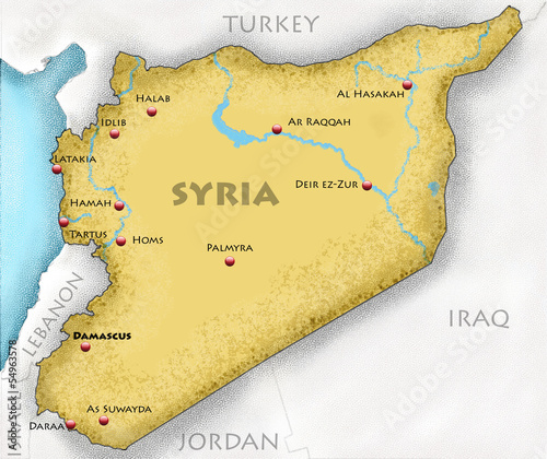 Cartina della Siria disegnata a mano e paesi confinanti photo