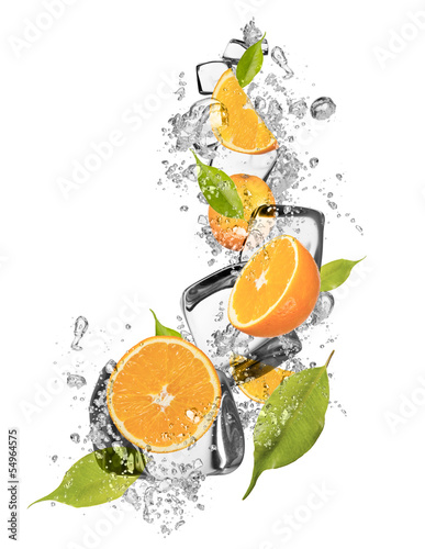 Ice oranges on white background