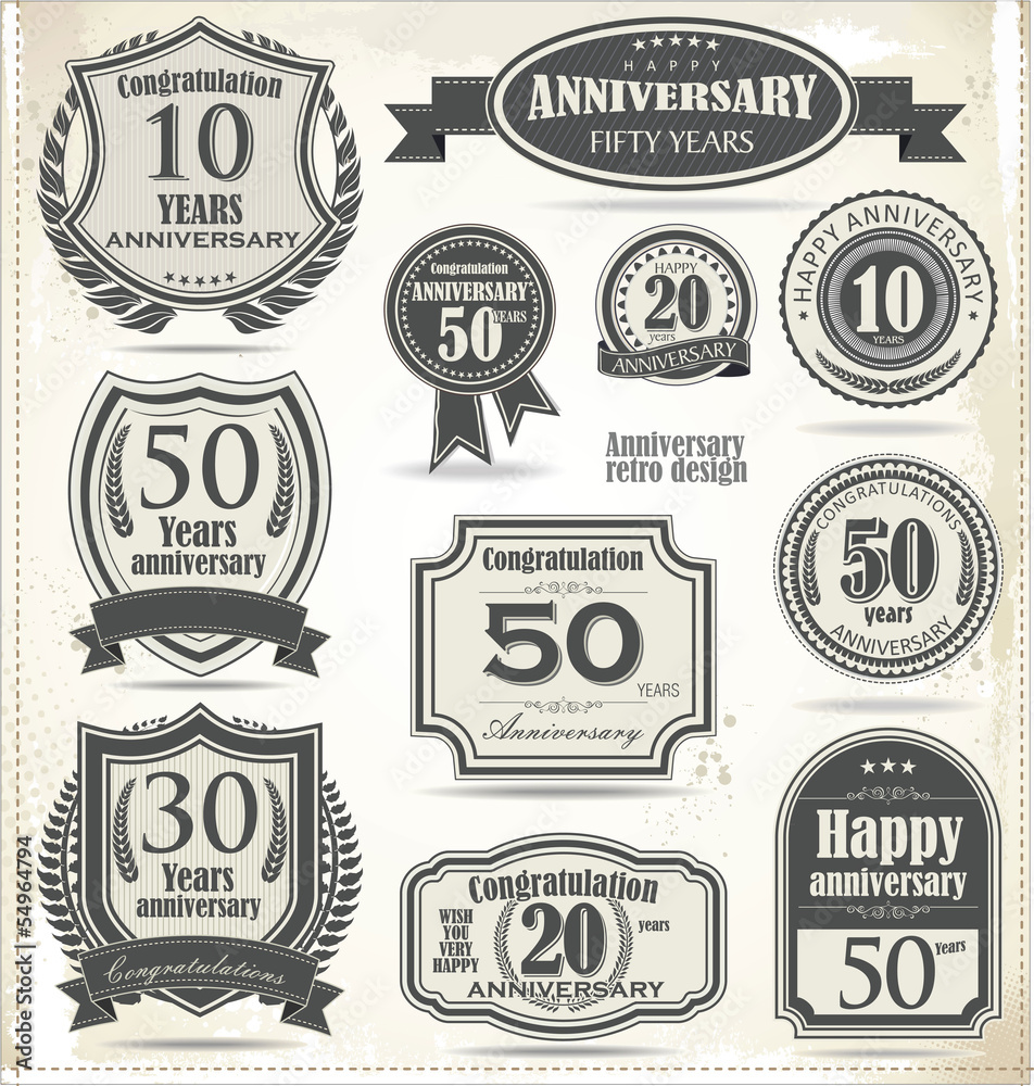 Anniversary sign collection, retro design