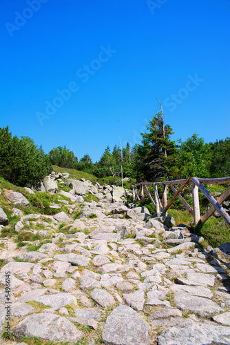 Mountain trail in Karkonosze Mountains in late summer, Poland.
