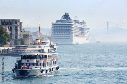 Photography Large passenger liners in harbor at sunny summer day