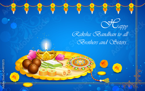 Decorated thali with Rakhi for Raksha Bandhan