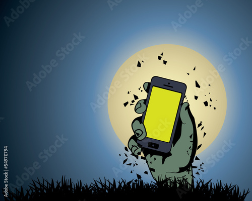 Zombie Hand holding the phone in Moonlight