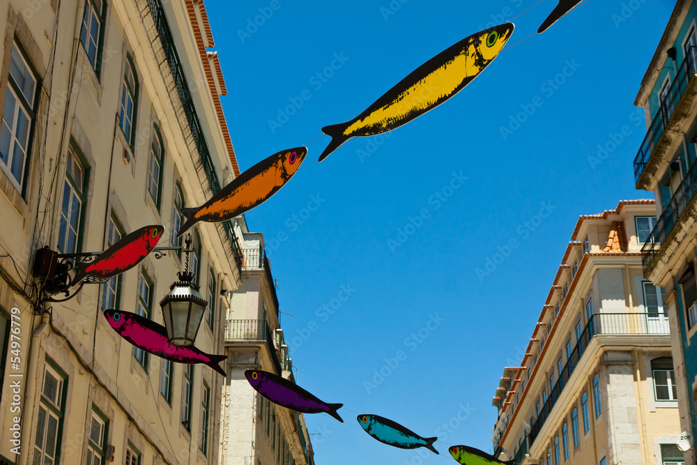 Streets decorated with sardines during Lisbon Festival