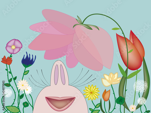woman profile smelling spring flowers