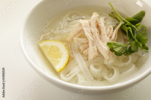 Vietnamese food, chicken pho rice noodles