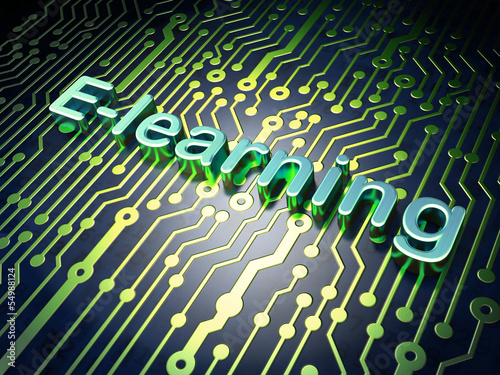 Education concept: E-learning on circuit board background