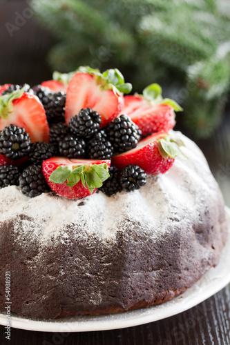 Chocolate cake with berries.