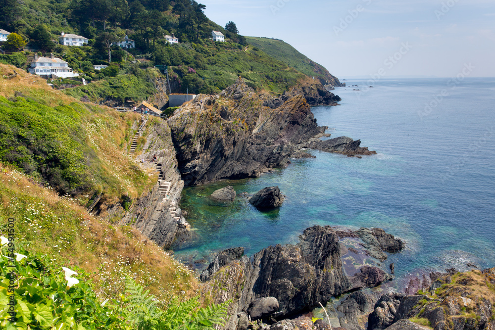 View from South West Coast path near Polperro Cornwall