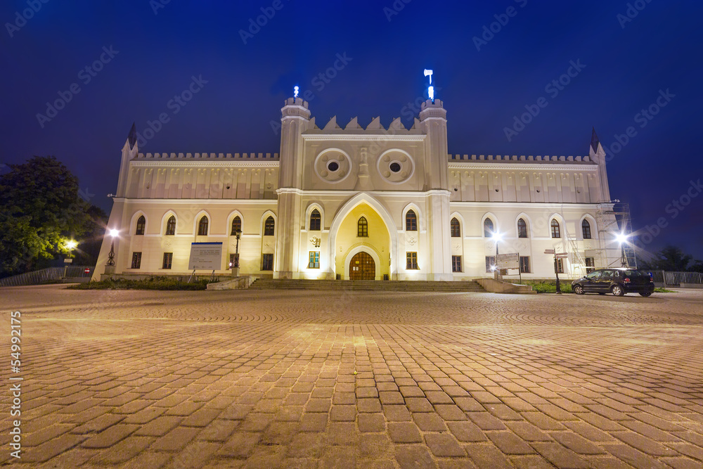 Medieval royal castle in Lublin at night, Poland
