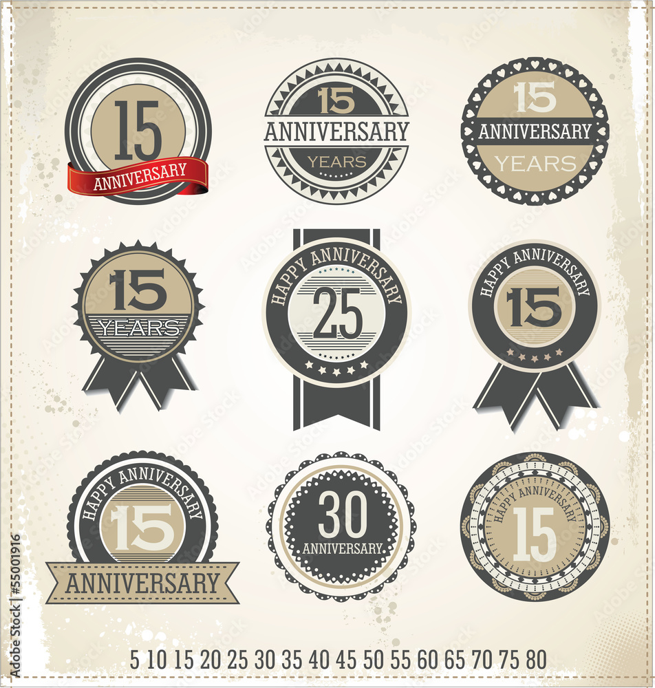 Anniversary sign collection, retro design Anniversary sign collection, retro design