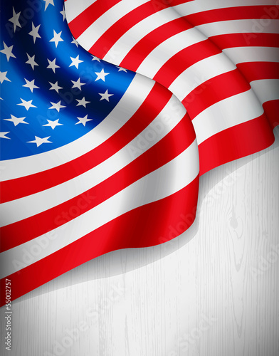 American flag on grey wood background