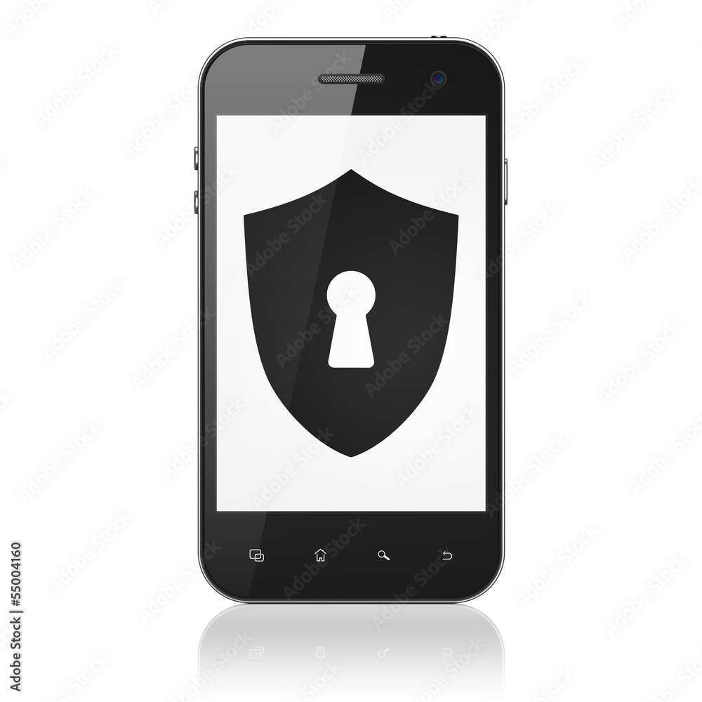 Protection concept: Shield With Keyhole on smartphone Protection concept: Shield With Keyhole on smartphone