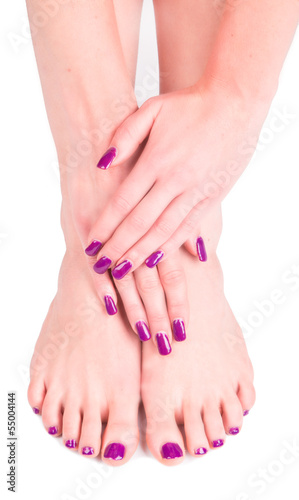 Beautiful woman Hands and sole. Manicure concep