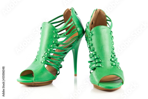 green shoes. Elegant green shoes on the white