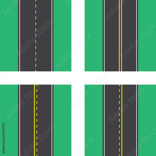 Roads with double and dotted lines top view