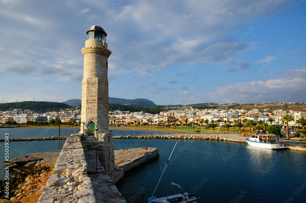 Old lighthouse and view on city of Rethymno, Crete, Greece