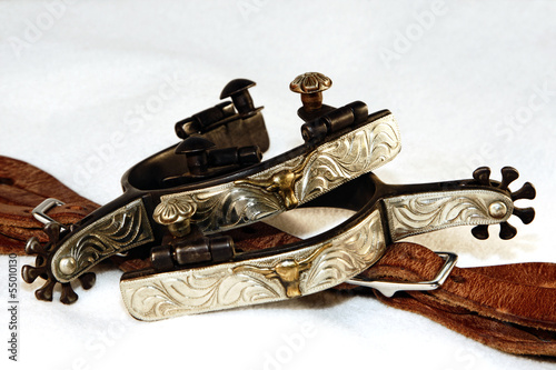 Western Silver Spurs and Spur Leathers