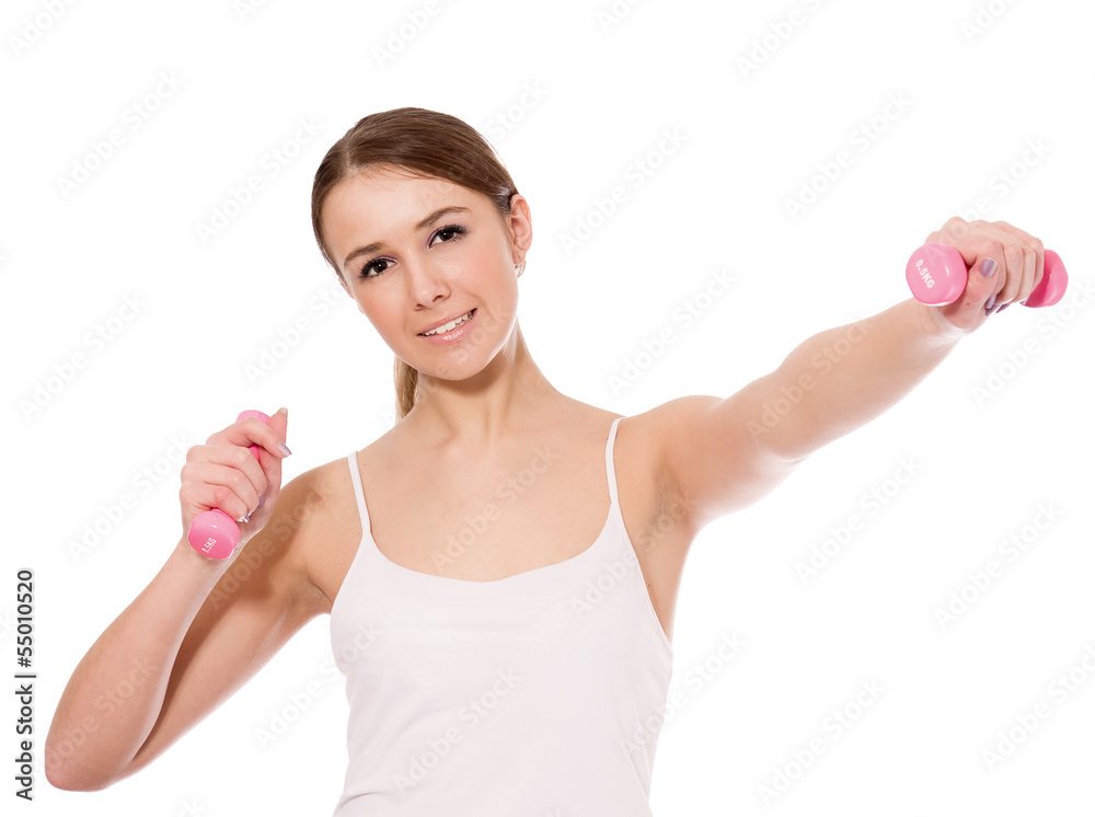 A young woman training, isolated on white background A young woman training, isolated on white background
