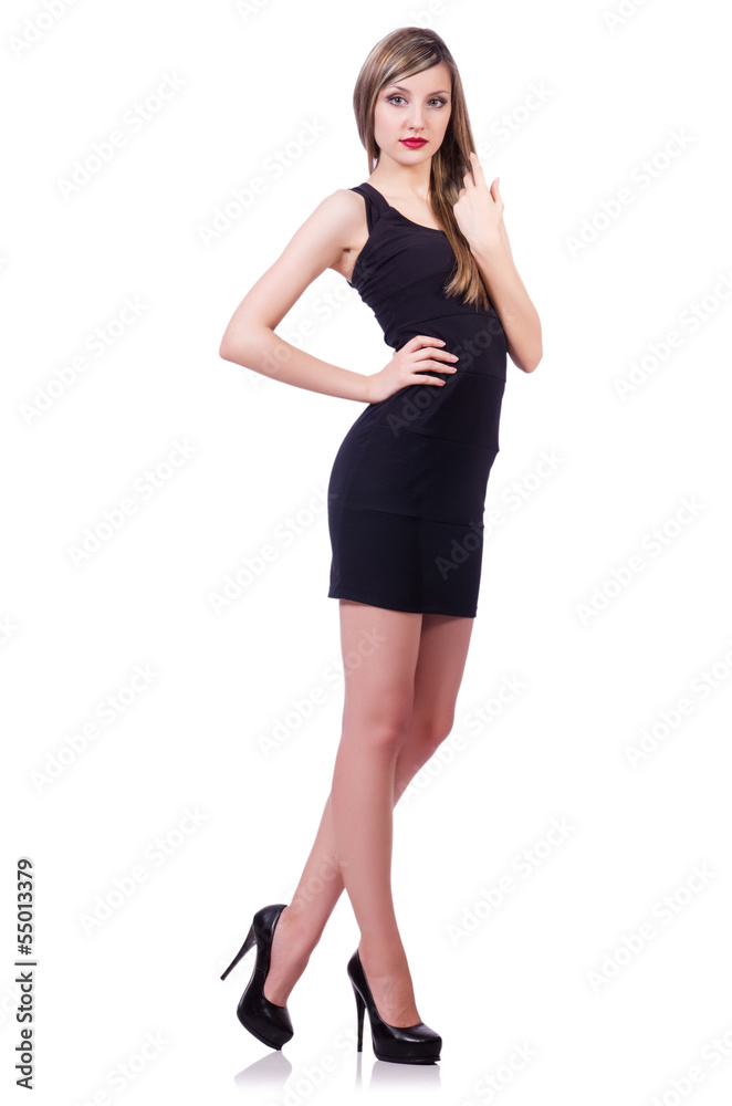 Model wearing fashionable clothing on white Model wearing fashionable clothing on white