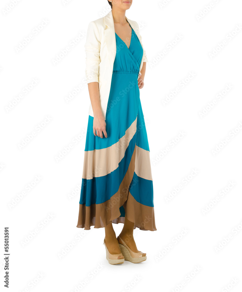 Woman in fashion dress concept on white Woman in fashion dress concept on white