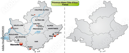 Inselkarte von Provence-Alpes-Côte d´Azur mit Grenzen in Grau