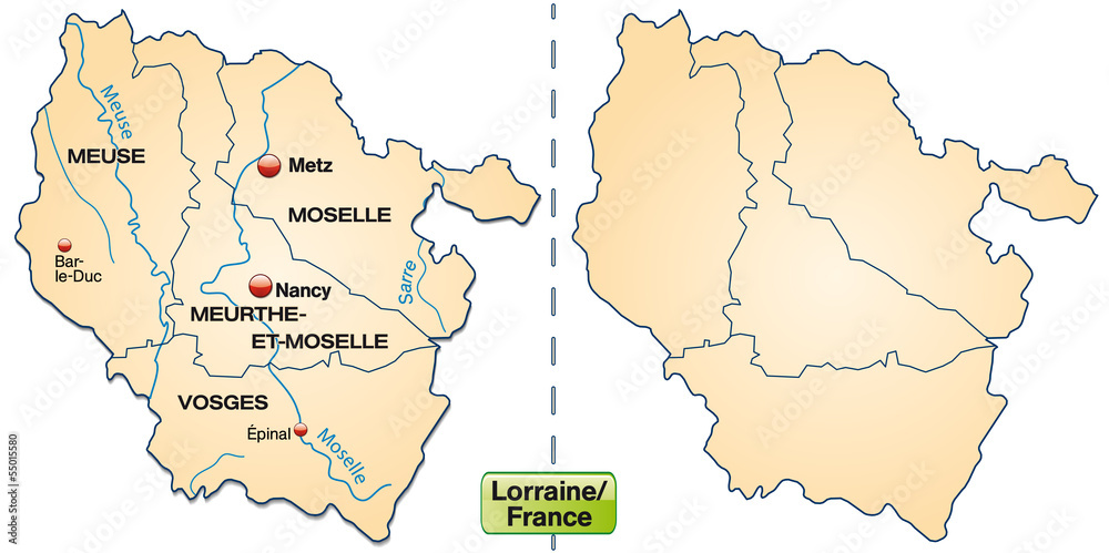 Inselkarte von Lothringen mit Grenzen in Pastelorange