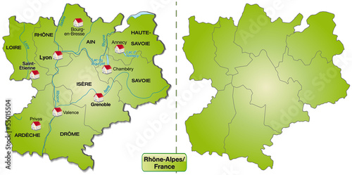 Inselkarte von Rhrône-Alpes mit Grenzen