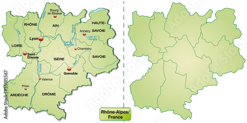 Inselkarte von Rhr  ne-Alpes mit Grenzen in Pastelgr  n