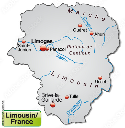 Inselkarte von Limousin als Übersichtskarte in Grau