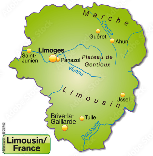 Inselkarte von Limousin als Übersichtskarte in Grün