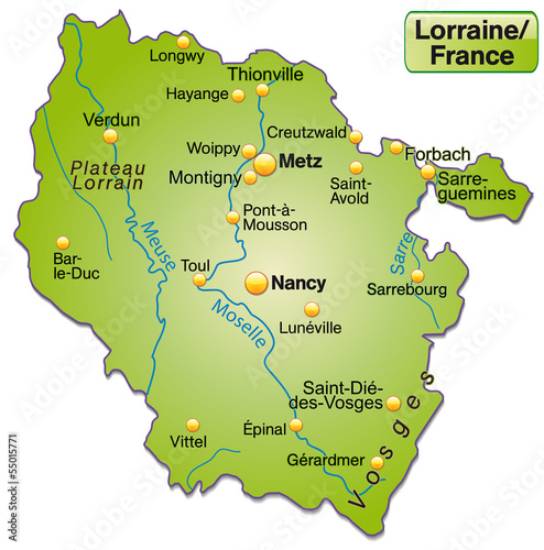 Inselkarte von Lothringen als Übersichtskarte in Grün