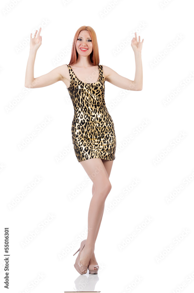 Model wearing fashionable clothing on white Model wearing fashionable clothing on white