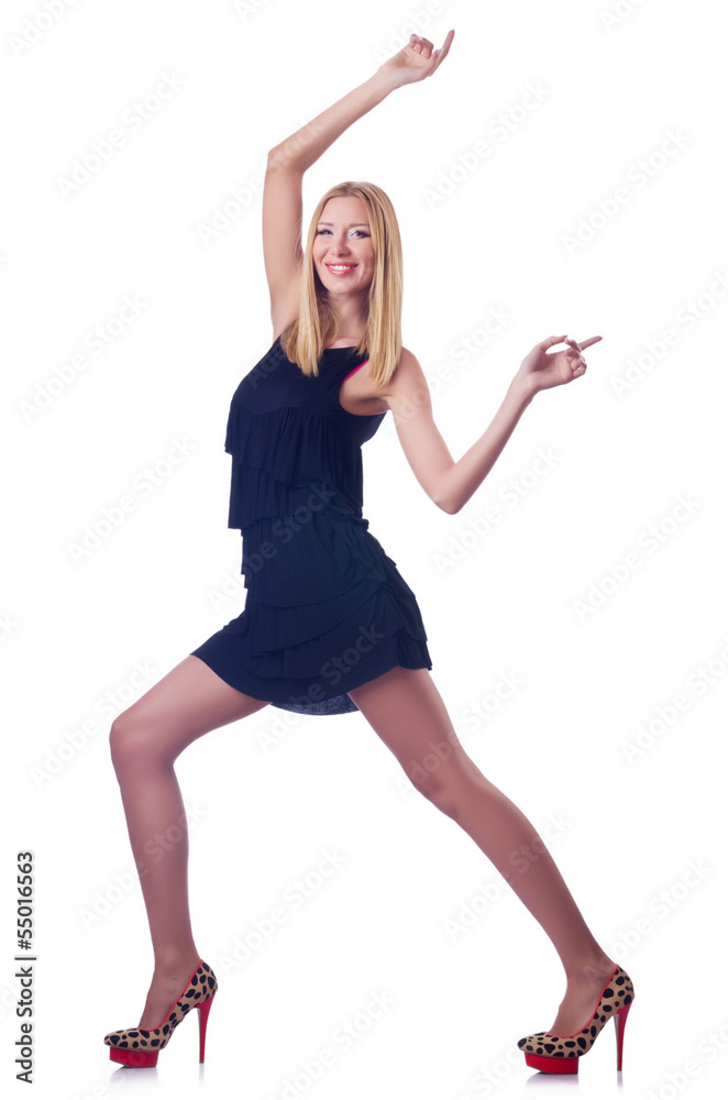 Model wearing fashionable clothing on white Model wearing fashionable clothing on white