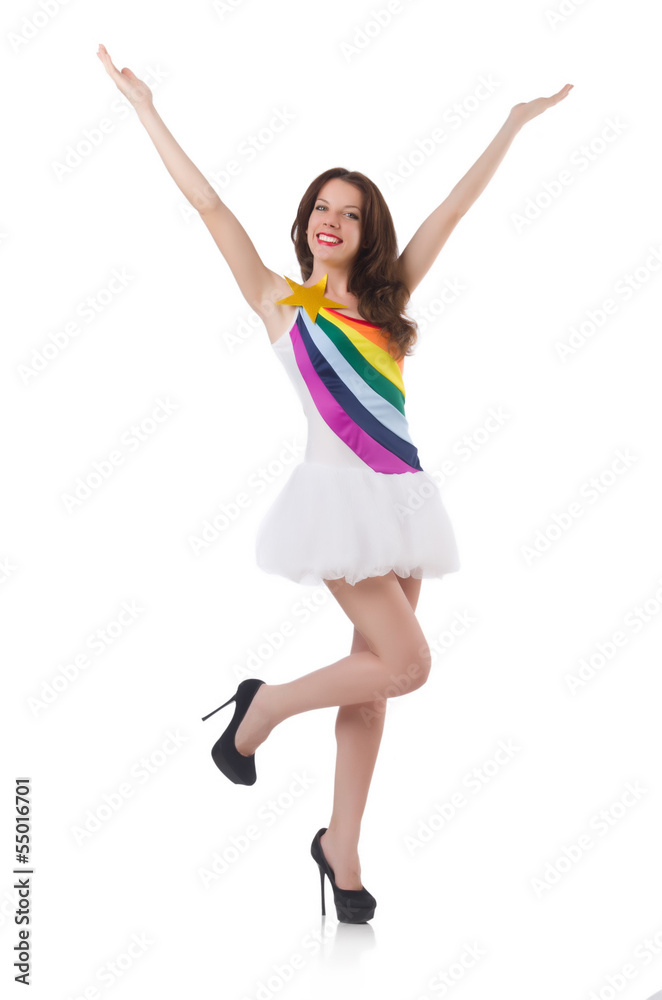 Model wearing fashionable clothing on white Model wearing fashionable clothing on white