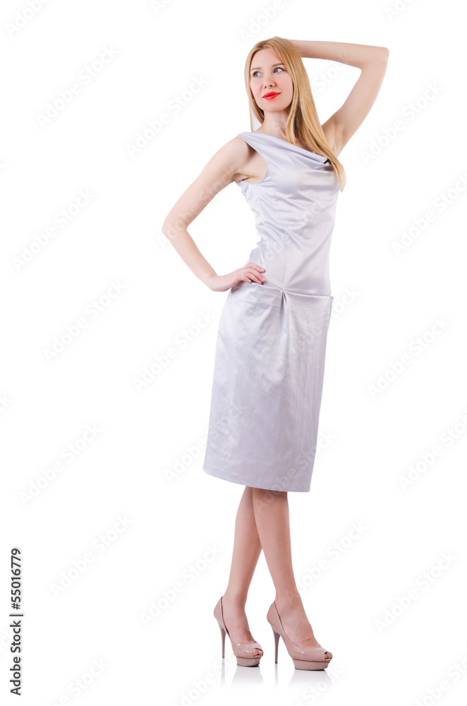 Model wearing fashionable clothing on white Model wearing fashionable clothing on white
