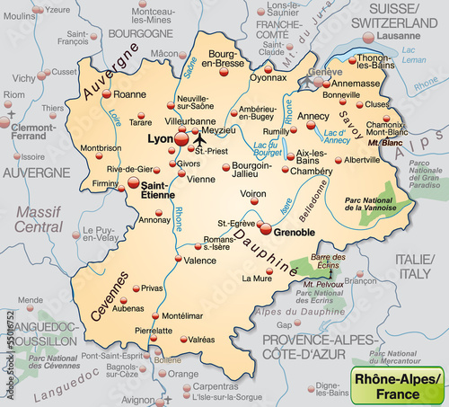 Umgebungskarte von Rhr  ne-Alpes als   bersichtskarte in Pastelora