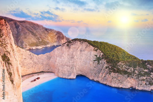 View of Zakynthos island, Greece with a shipwreck on a beach