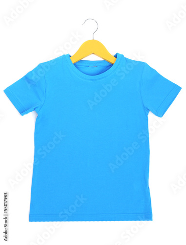 Blue t-shirt on hanger isolated on white