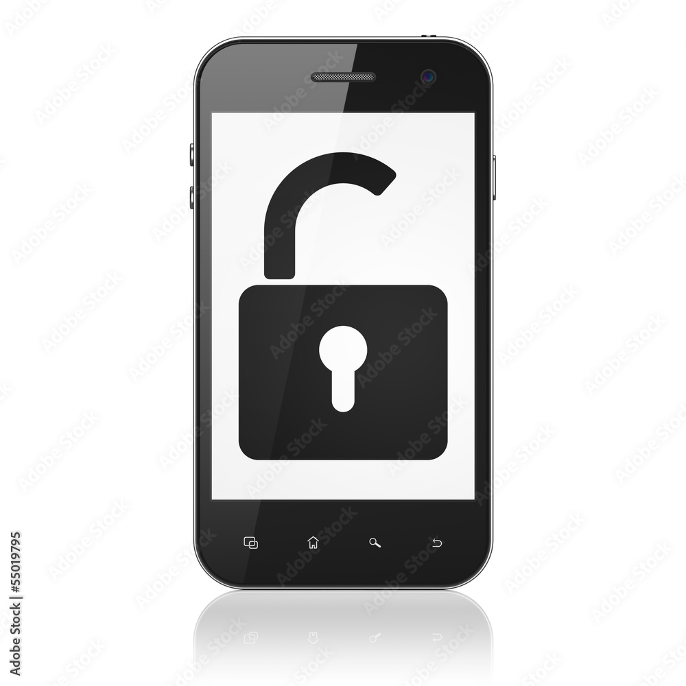 Privacy concept: Opened Padlock on smartphone Privacy concept: Opened Padlock on smartphone