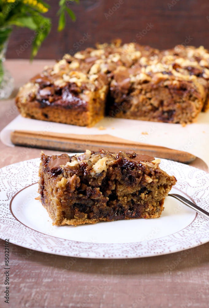 Chocolate and oat cake with nuts Chocolate and oat cake with nuts