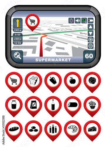 GPS navigator with the pointer supermarket.