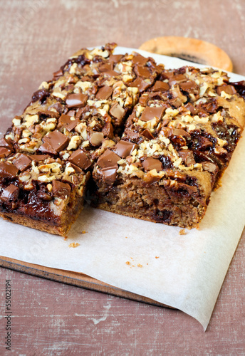 Chocolate and oat cake with nuts