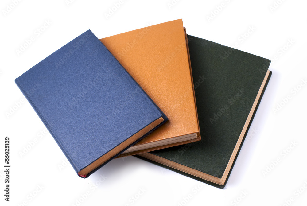 three books for school on white background three books for school on white background