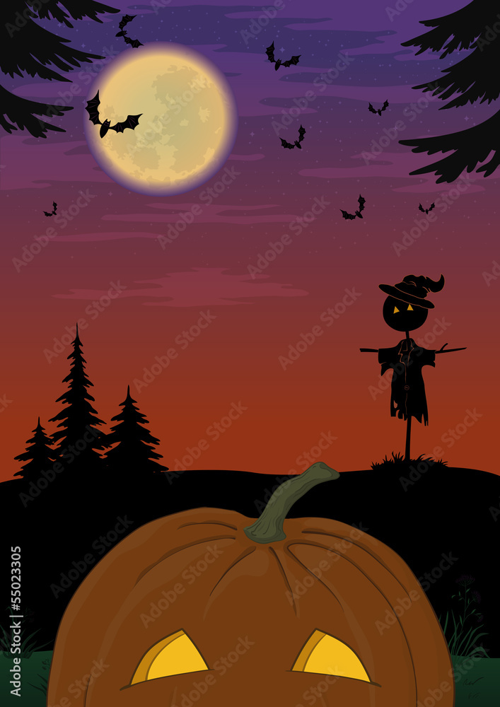 Halloween landscape with pumpkin